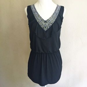 WHBM Embroidered Black Tunic Tank