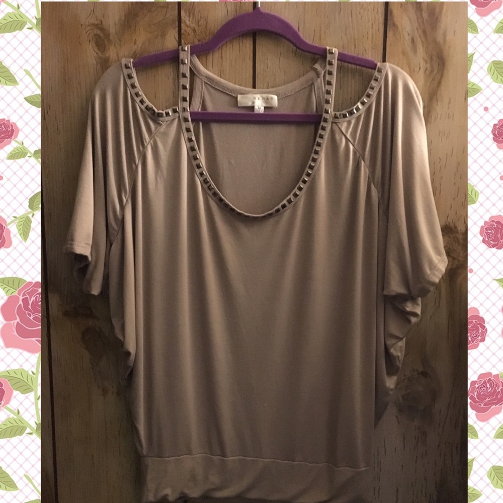 KENAR Brown Cold Shoulder Top Sz M