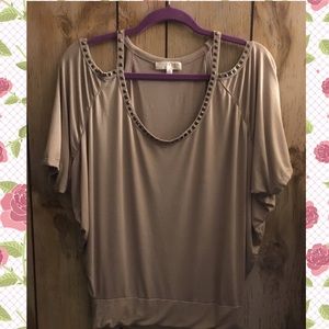 KENAR Brown Cold Shoulder Top Sz M