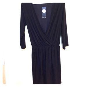 black Boohoo kimono wrap dress