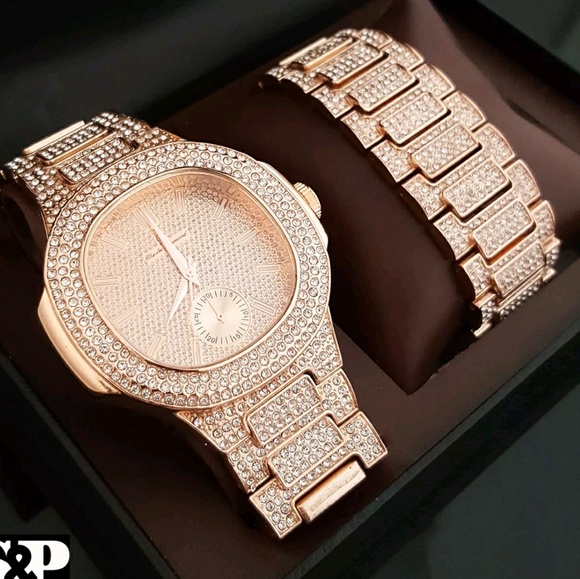 Hip Hop Iced Out Luxury Rose Gold PT CZ Watch