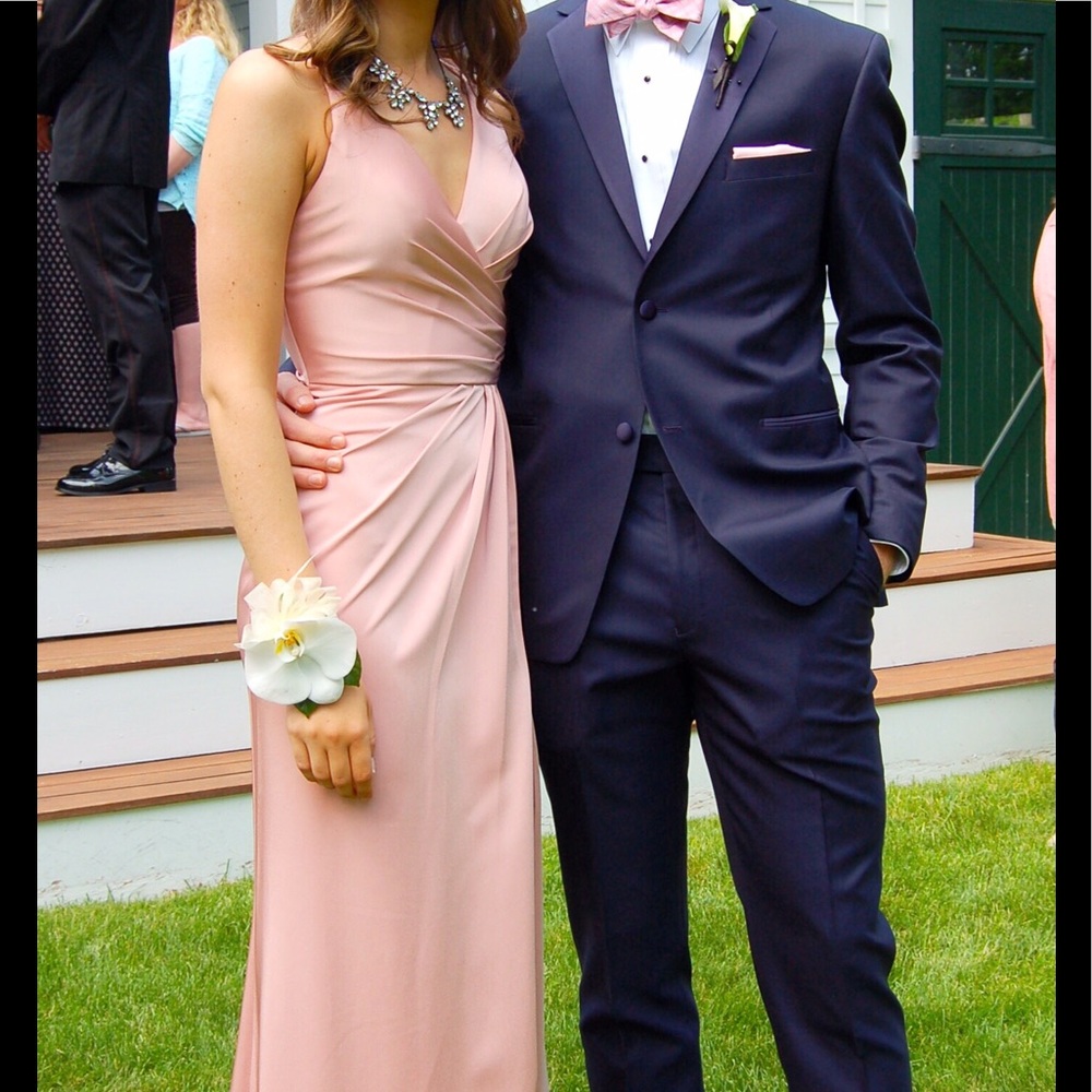 Light pink floor length prom dress