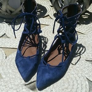 Jeffrey Campbell Blue Suede Lace-Up Flats