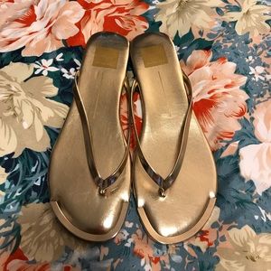 Dolce Vita Gold Leather Flip Flops