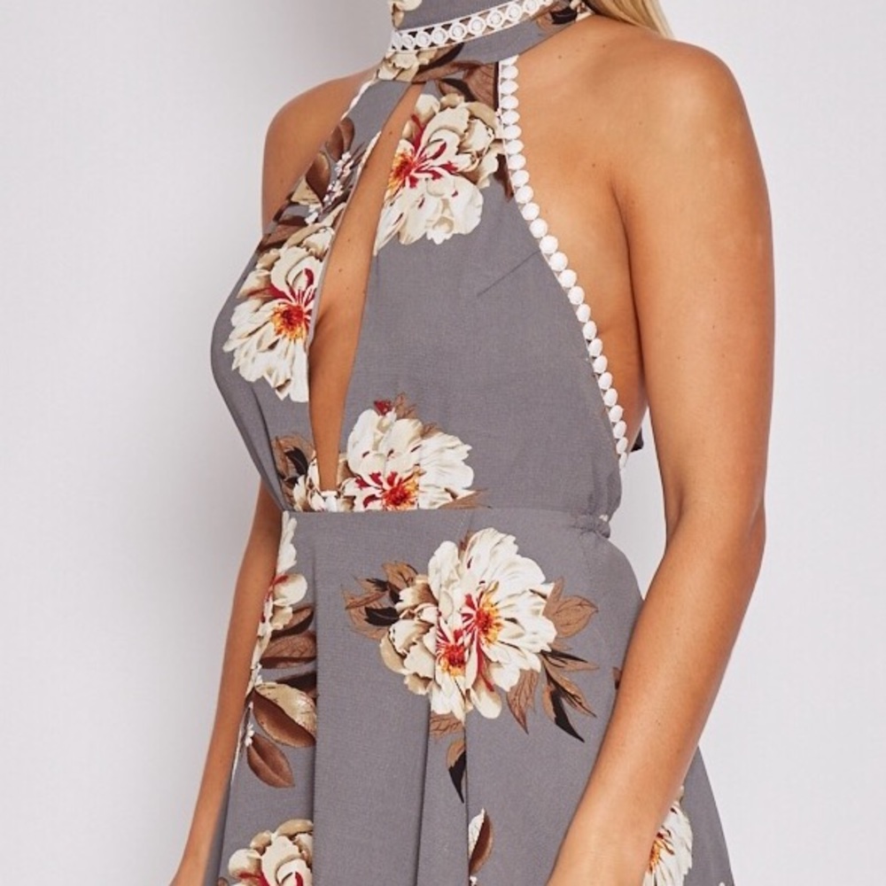 Floral Crochet Lace Halter High Low Maxi Dress - Picture 7 of 8