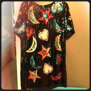 Endless Rose sequin shift party dress black Medium