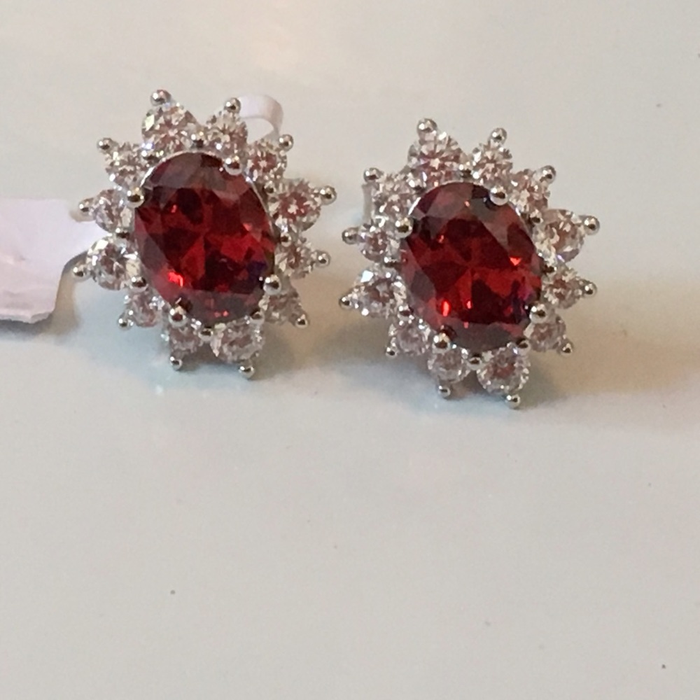 Dark Garnet and white sapphire earrings
