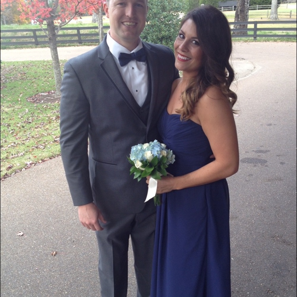 David's Bridal long navy gown