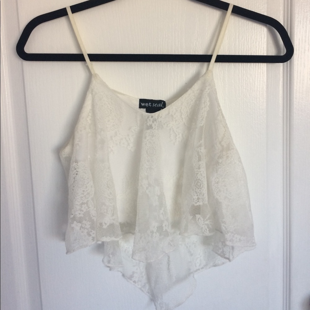 white lace crop top