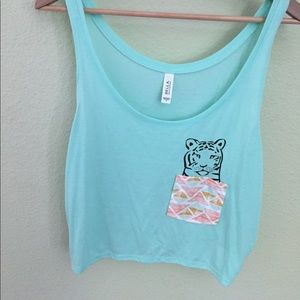 Mint Green Crop Tank Top with Pocket