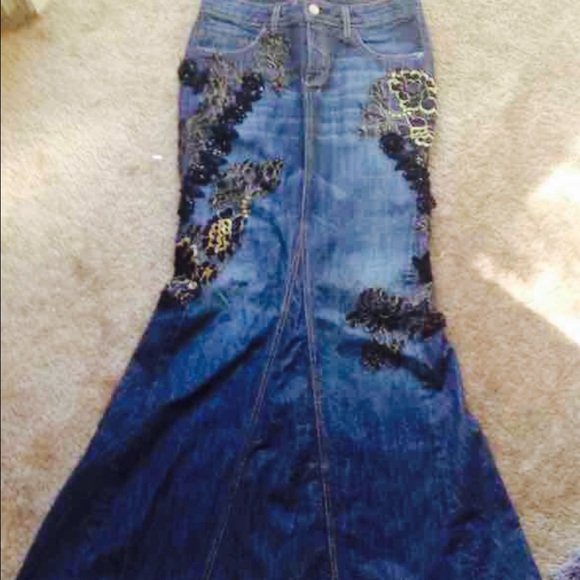 Bebe Long Denim Skirt - Picture 2 of 4