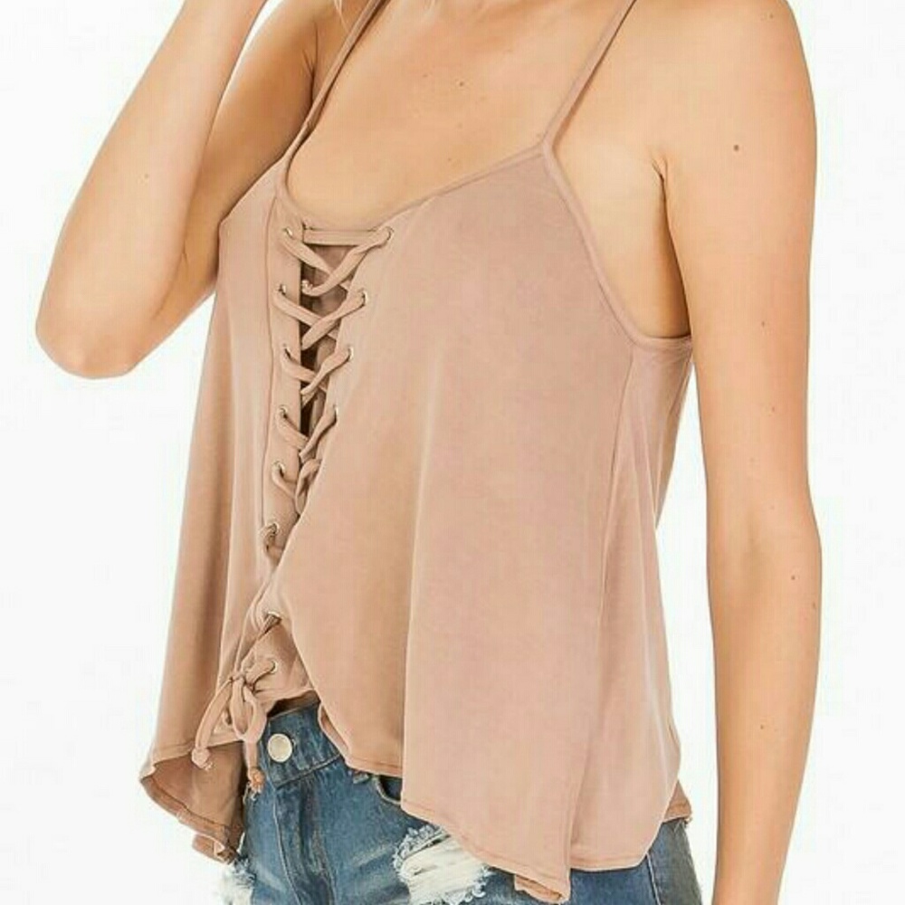 Navy Lace Up Tank - Picture 3 of 6