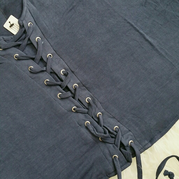 Navy Lace Up Tank - Picture 5 of 6