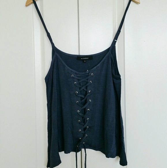 Navy Lace Up Tank - Picture 2 of 6