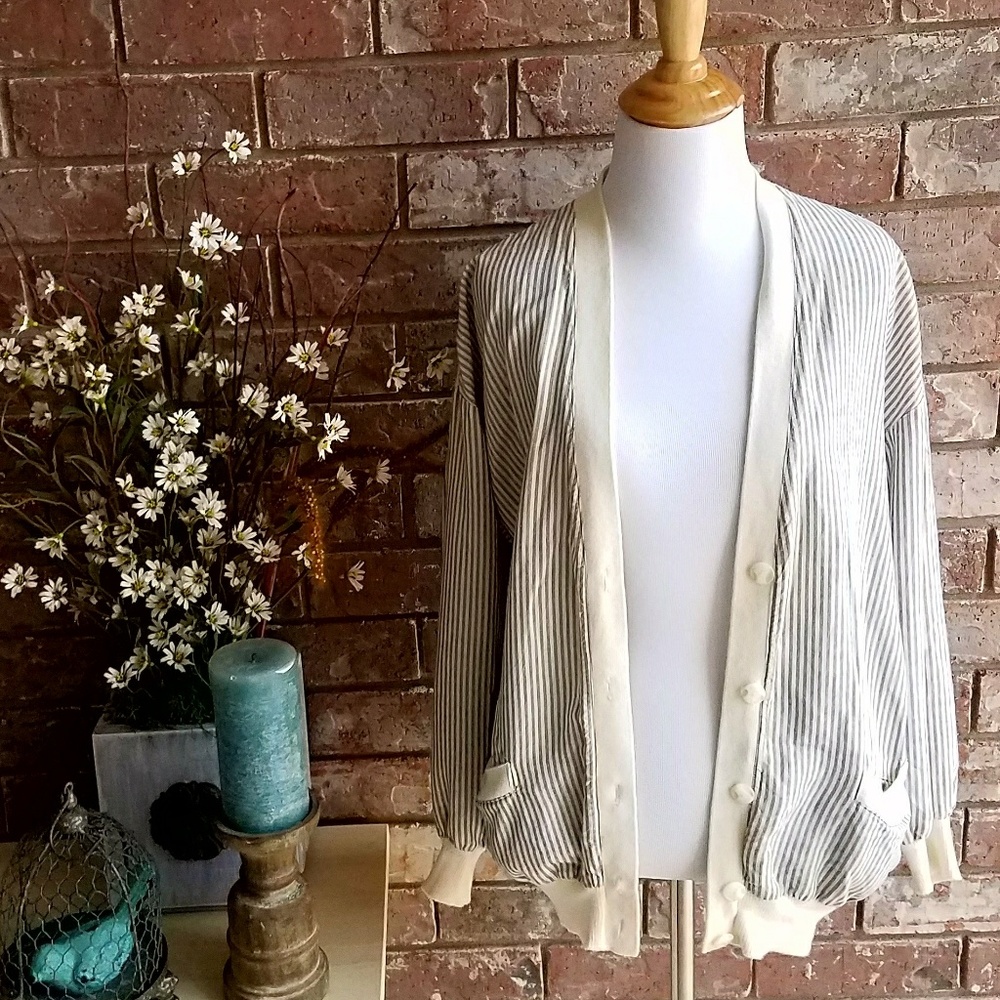 Navy and Cream Striped Cardigan