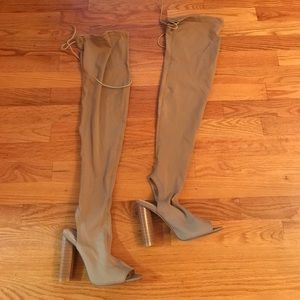 Public desire over the knee peep toe boots