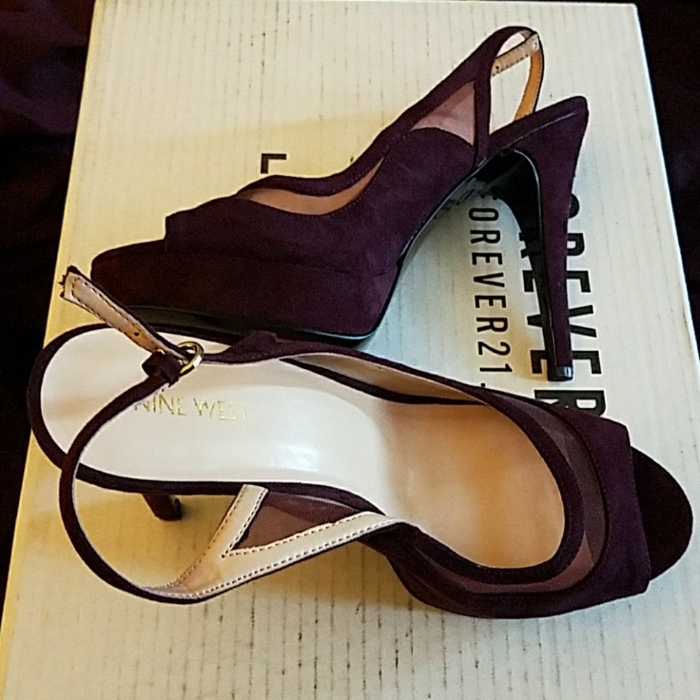 Faux suede and mesh heels