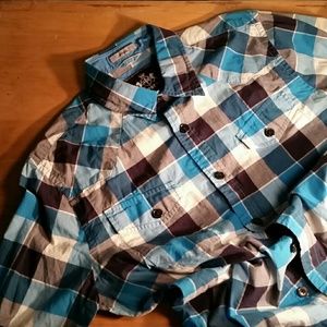 Mens button-down shirt Express M Fitted blue plaid