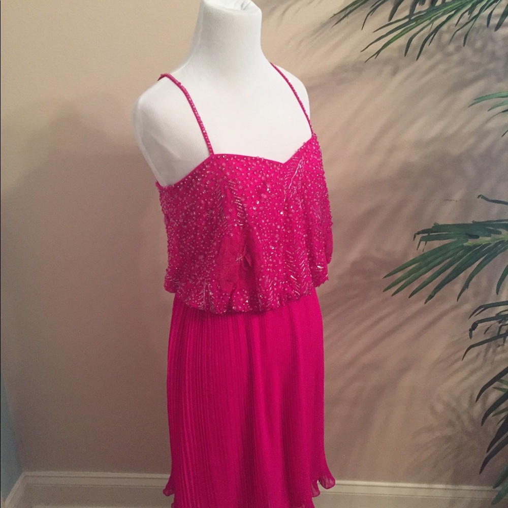 JS collection pink beaded and pleated dress so 6