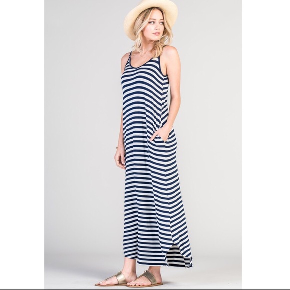 TRISHA Striped Maxi Dress - NAVY - Picture 2 of 2