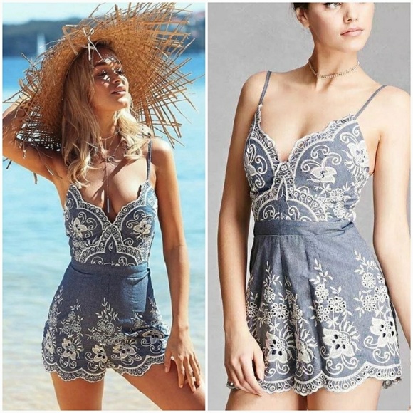 Embroidered Spaghetti Strap Romper - Picture 3 of 5