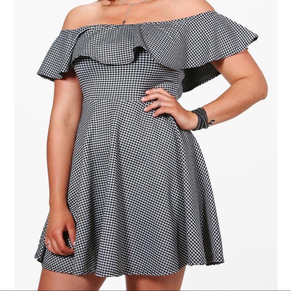 Off Shoulder Gingham Dress