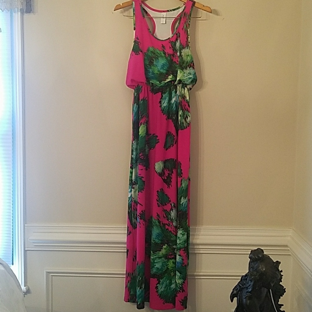 Maxi Dress, racerback, Pink and Green floral