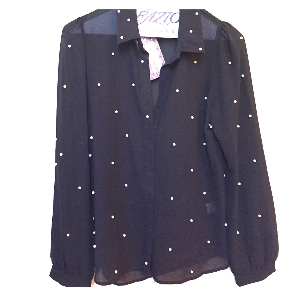 black sheer button down top