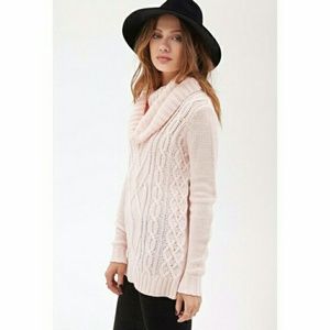 Forever 21 Pink Turtleneck Cable Knit Sweater