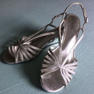 Shiny Silver Strappy Prom Shoes