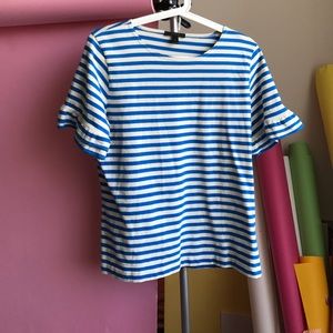 Jcrew striped ruffle sleeve tee