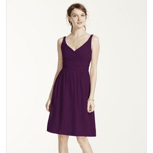 Short Chiffon V-Neck Dress with Ruching - Plum