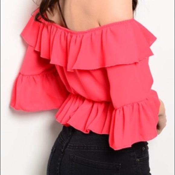 πHPπ Gorgeous Coral off the shoulder top - Picture 2 of 4