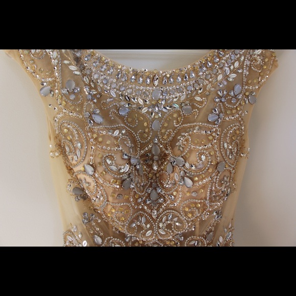 Jovani Cream Beaded and Tool Dress - Picture 3 of 3