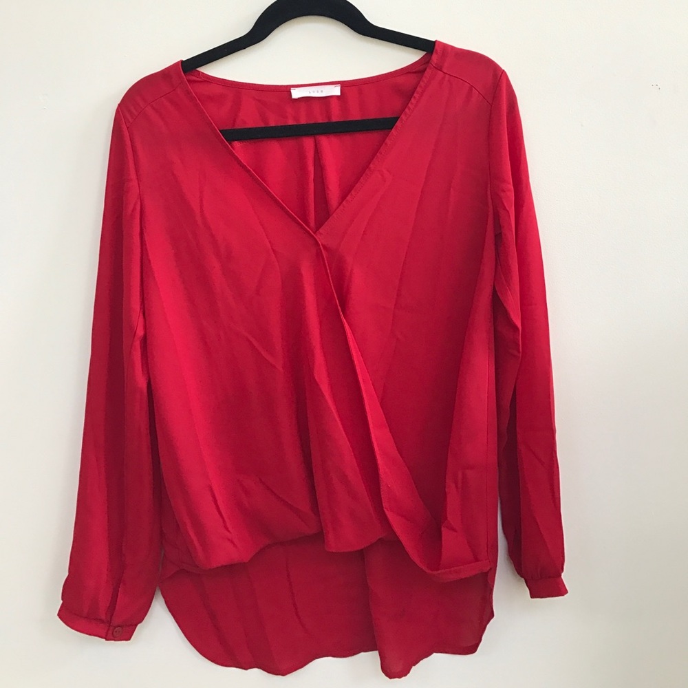 Lush Long Sleeve Red Chiffon Blouse