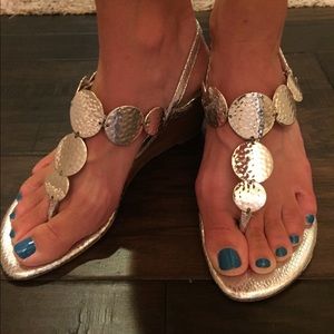 White House Black Market Silver Wedge Sandals
