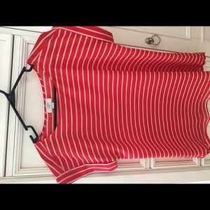 Red/White stripe short sleeve blouse.
