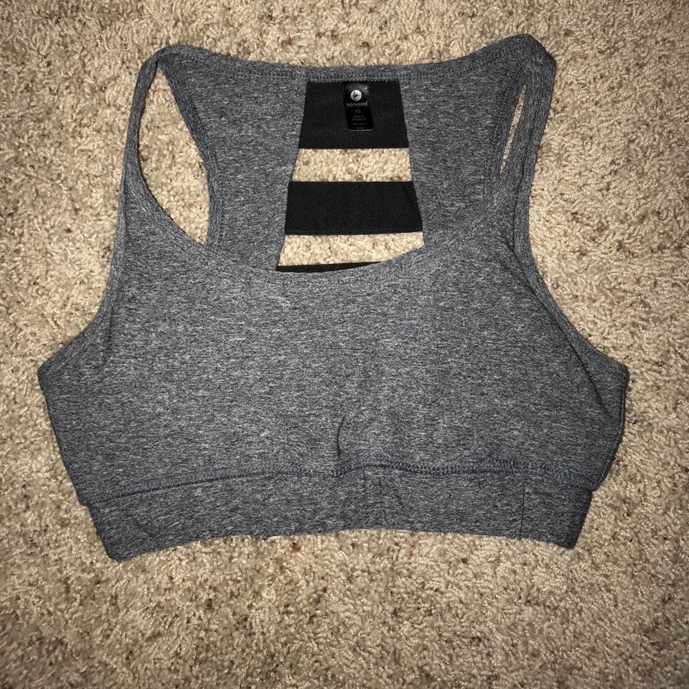 Grey and black sports bra