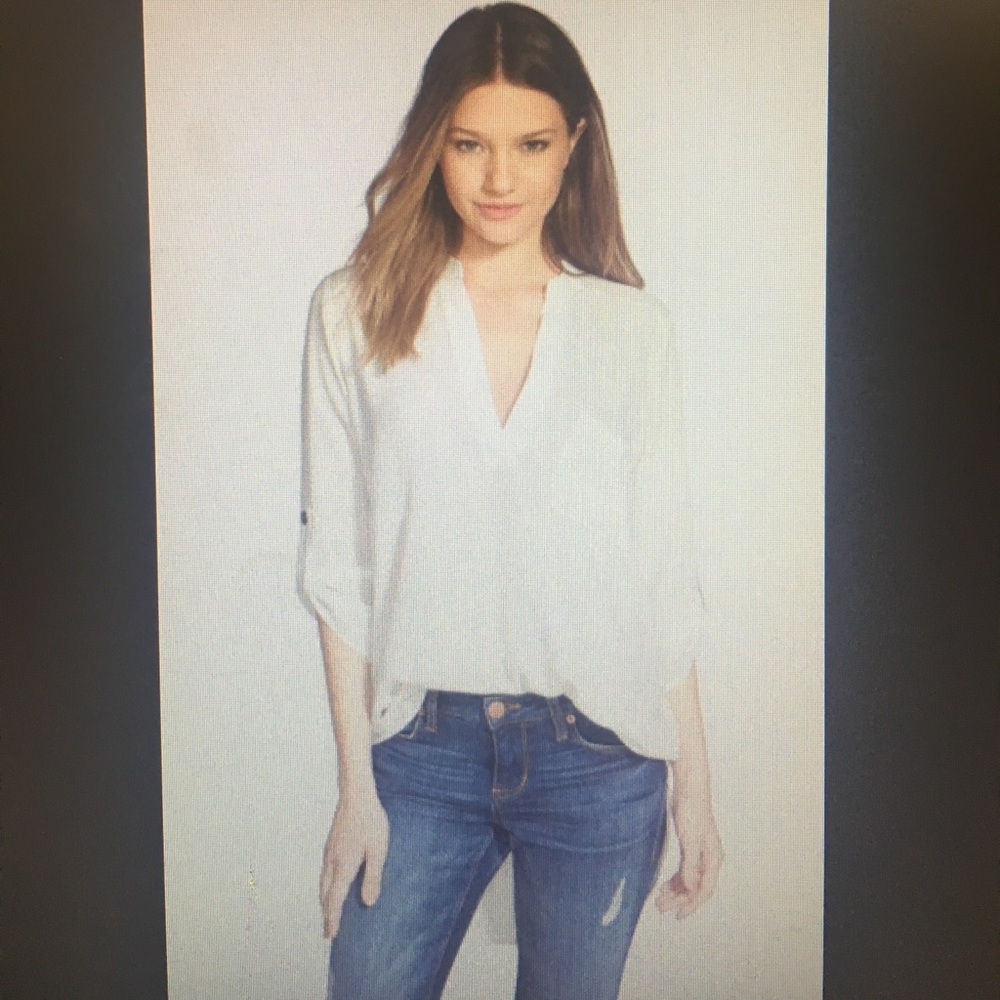 BP Nordstrom silk/sheer 3/4 sleeve white top