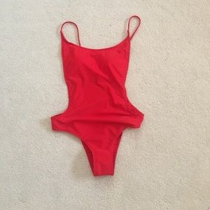 Red one piece bathing suit