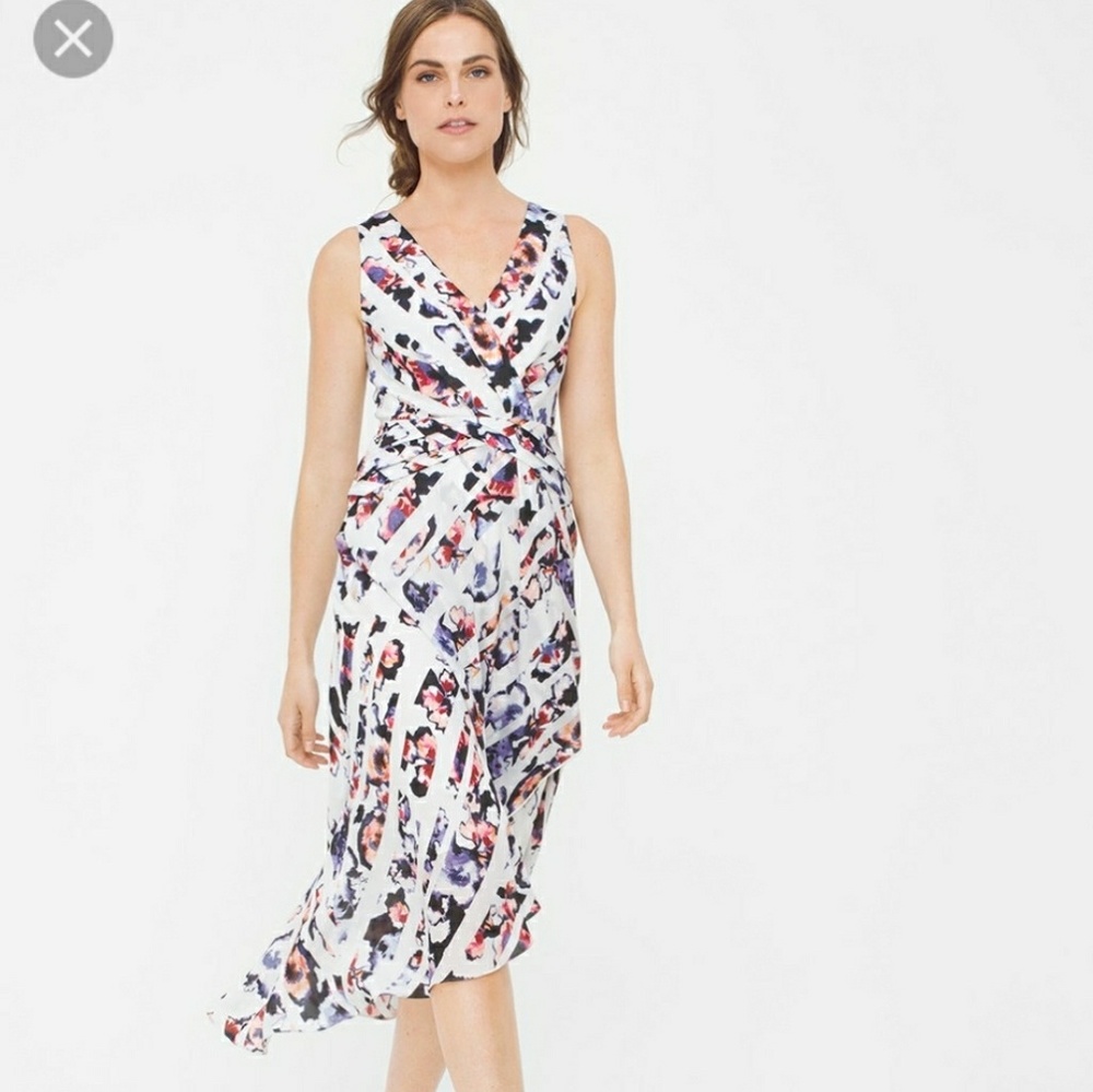 White House Black Market floral stripe wrap dress