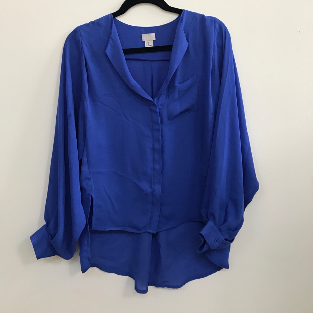 H&M Long Sleeve Blue Chiffon Blouse