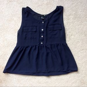 Navy Gauze High-Low Peplum Blouse