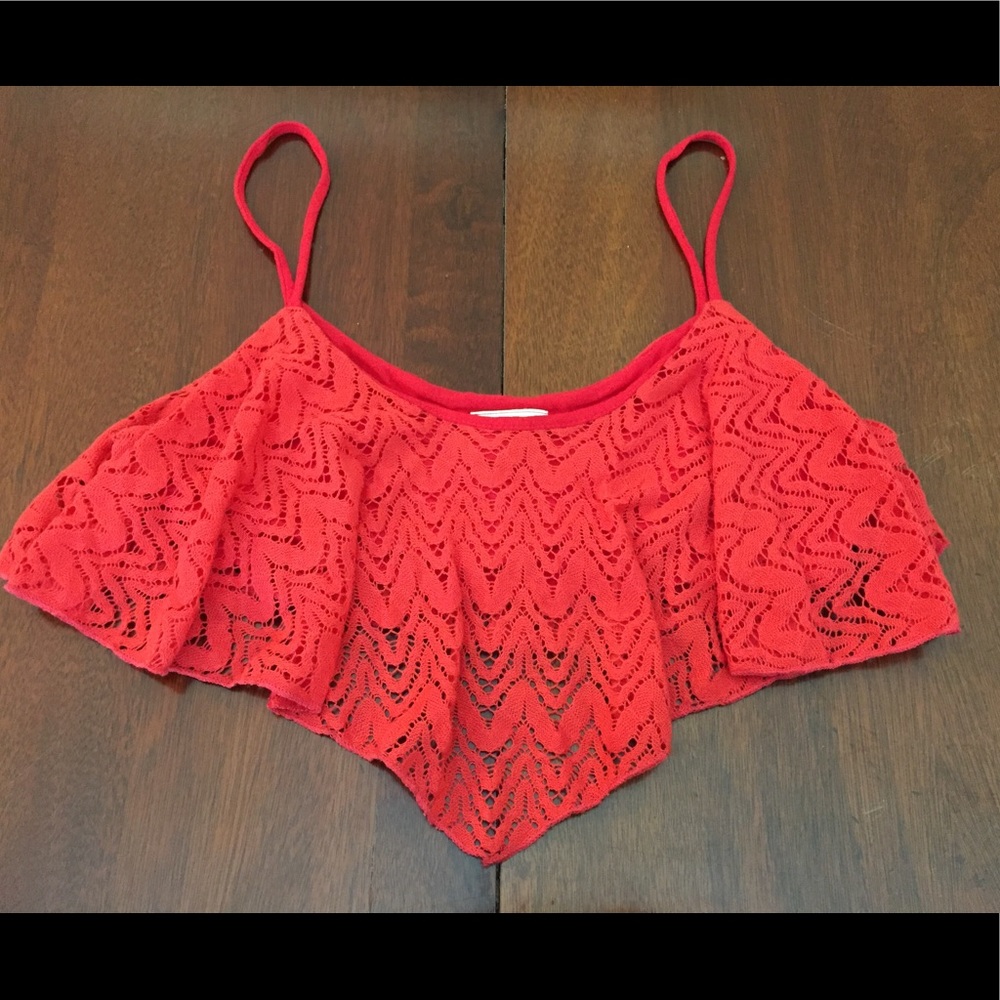 Solemio red lacy crop top- size S, in EUC