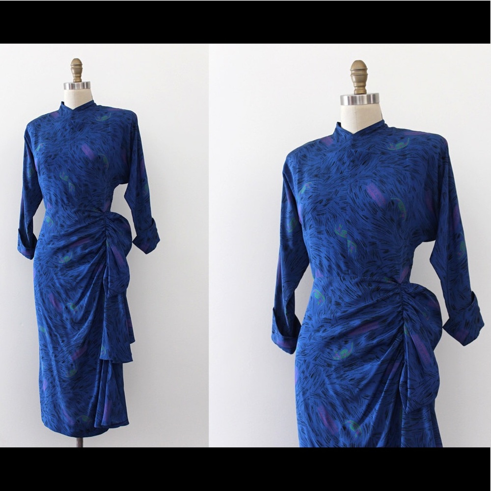 Vintage 1940s novelty print silk dress gondola 40s