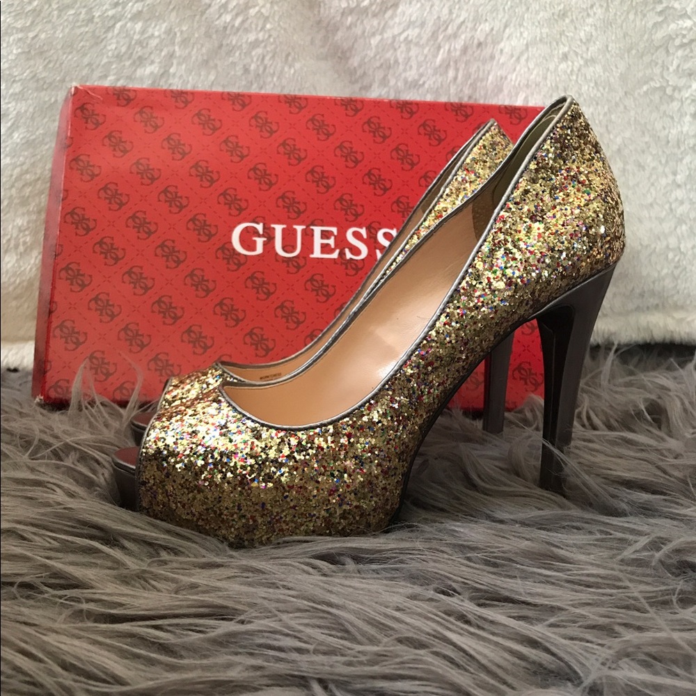Gold Sparkle Platform Heel (4.5 inches)