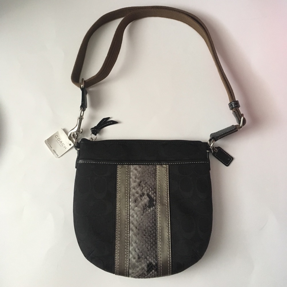 Black coach purse with snakeskin detail