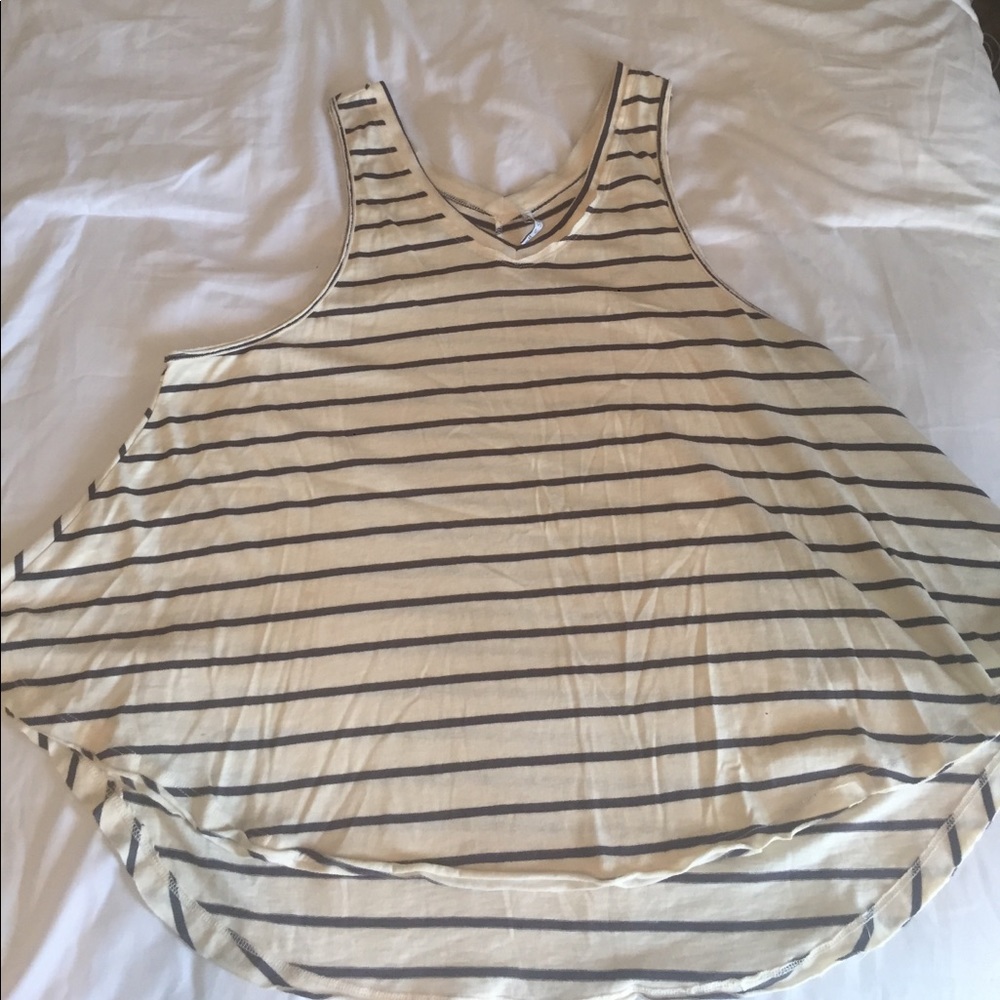 Cream and black striped v neck tank top