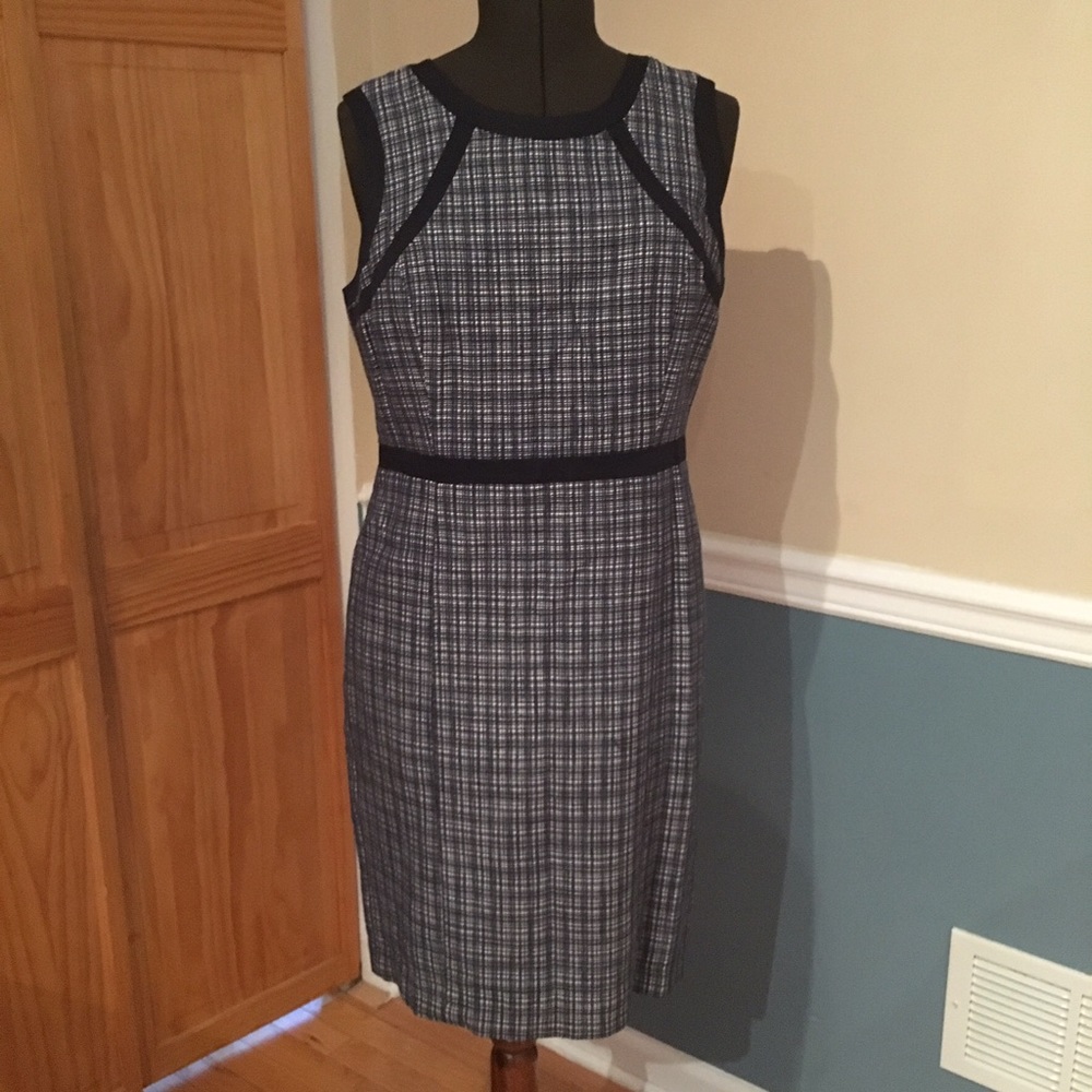 Blue and white sleeveless dress