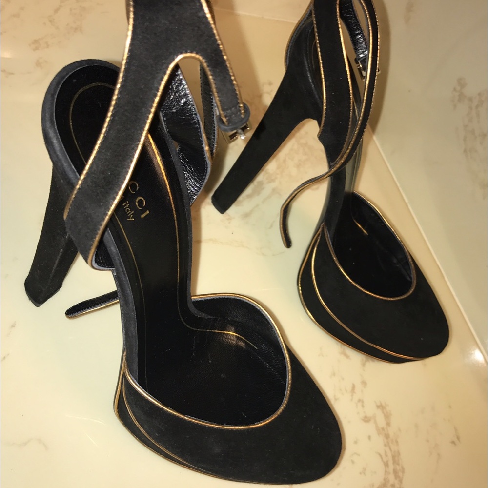 Black suede Gucci sandals
